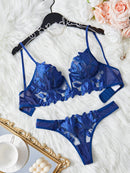 Conjunto de Lingerie Noir Elegance – Renda Bordada & Transparência Sofisticada