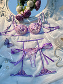 Conjunto Lingerie Lavande Élégance – Bordado Floral Premium