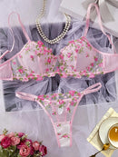Conjunto Lingerie Rosé Divine – Romance e Sofisticação em Bordado Floral
