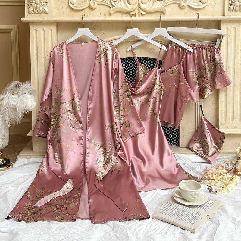 Conjunto Aurora Dourada – Loungewear de Luxo 5 Peças